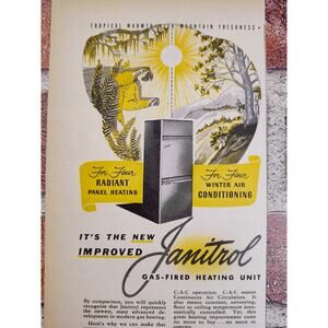 1950 Janitrol Gas Fired Heating Unit Tropical Warmth Mountain Fresh Vtg Print Ad